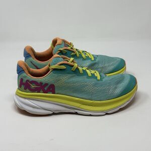 Hoka One One Clifton 9 Shoes Youth Girls Boys 5 Blue Yellow Running Sneakers
